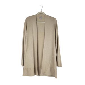 Chico's sz 1 (US Medium) Rib Open Front Cardigan Sweater Beige L/S MSRP $89 NWT